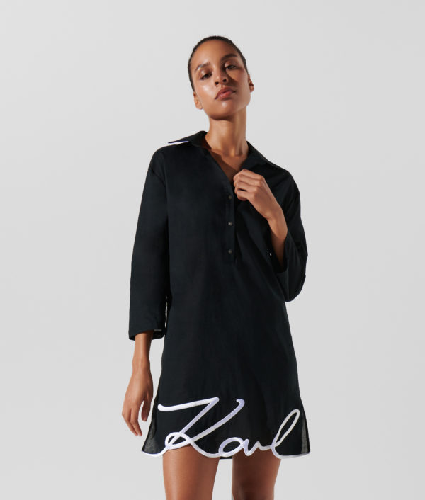 Karl Lagerfeld, Robe Chemise De Plage Karl Signature, Femme, Noir, Taille: XXS Karl Lagerfeld