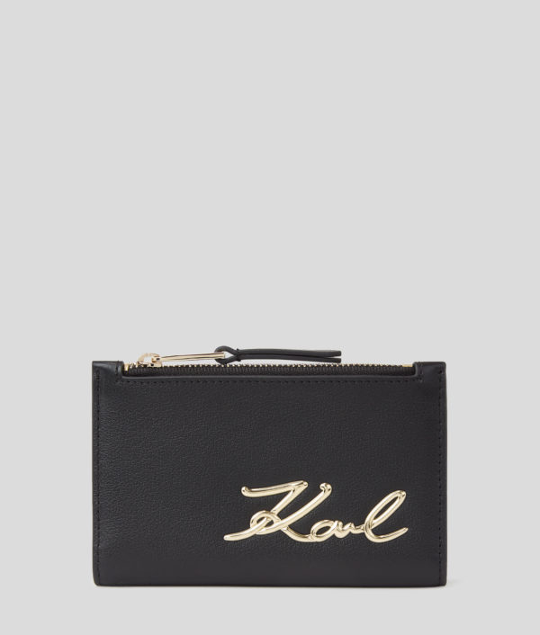 Karl Lagerfeld, Porte-cartes À Deux Volets Mince K/signature, Femme, Noir/Or, Taille: X00 Karl Lagerfeld