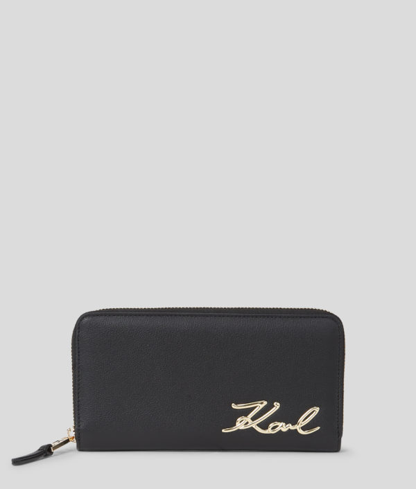 Karl Lagerfeld, Portefeuille Zippé K/signature Continental, Femme, Noir/Or, Taille: X00 Karl Lagerfeld