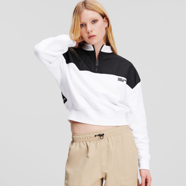 Karl Lagerfeld, Sweat-shirt Boxy À Demi-zip Klj, Femme, Blanc/Noir, Taille: XS Karl Lagerfeld