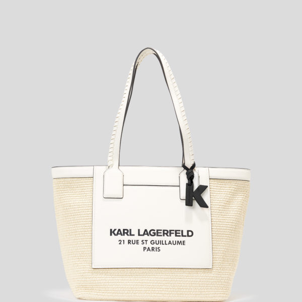 Karl Lagerfeld, Grand Cabas En Raphia Rue St-guillaume, Femme, Blanc Cassé, Taille: X00 Karl Lagerfeld