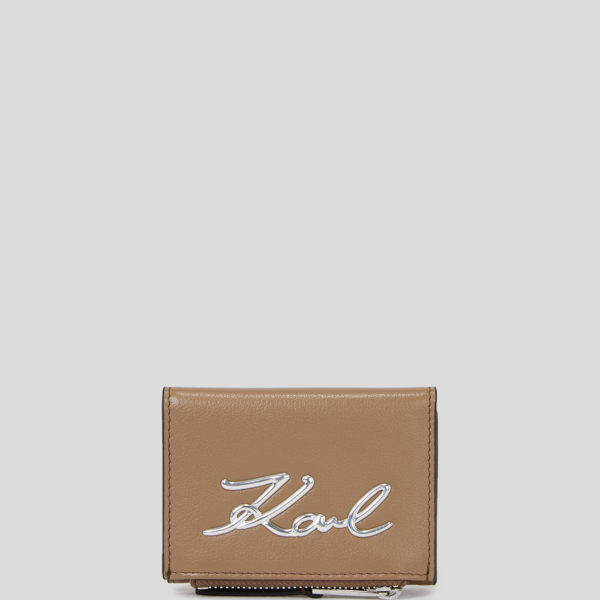 Karl Lagerfeld, Porte-cartes Zippé À Trois Volets K/signature, Femme, Marron champignon, Taille: X00 Karl Lagerfeld