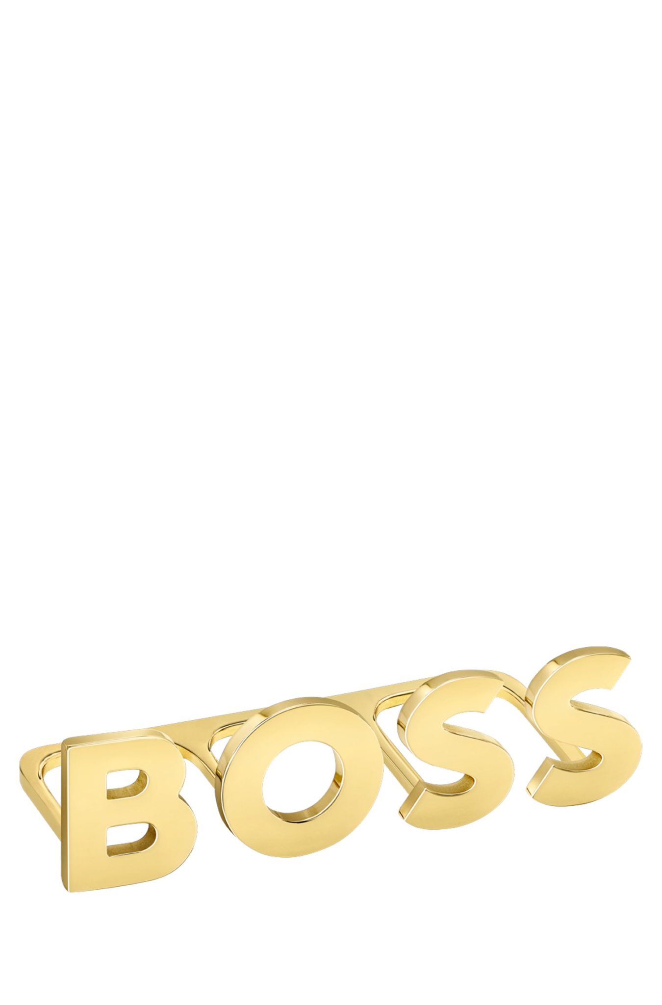 Hugo Boss Bague en acier plaqué or clair avec lettres logo à porter aux articulations