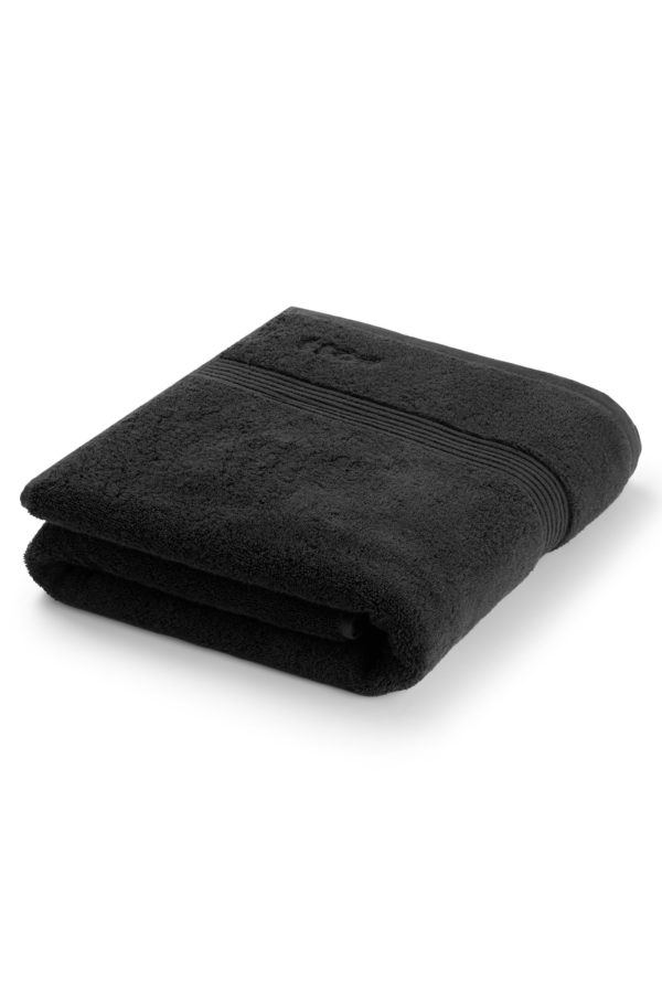Hugo Boss Drap de bain en coton noir de la mer Égée avec logo ton sur ton