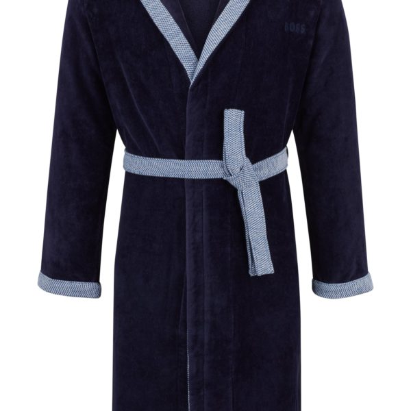 Peignoir en velours de coton bleu marine avec logo brodé – Hugo Boss