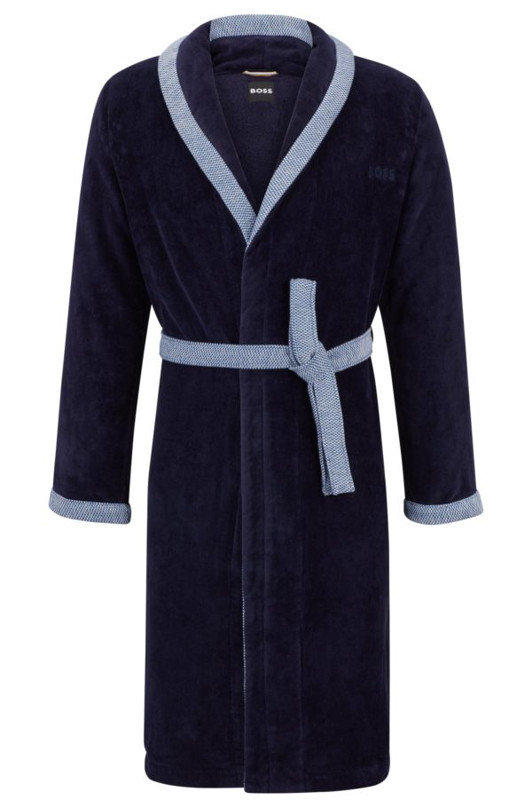 Hugo Boss Peignoir en velours de coton bleu marine avec logo brodé