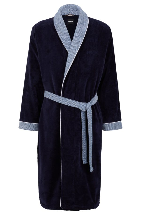 Hugo Boss Peignoir en velours de coton bleu marine avec logo brodé