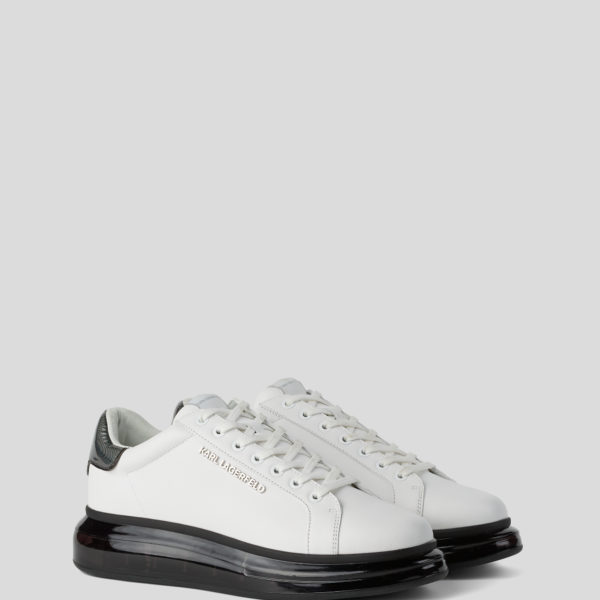 Karl Lagerfeld, Basket En Cuir Basse À Lacets Kapri Kushion, Homme, Blanc/Noir, Taille: L46 Karl Lagerfeld