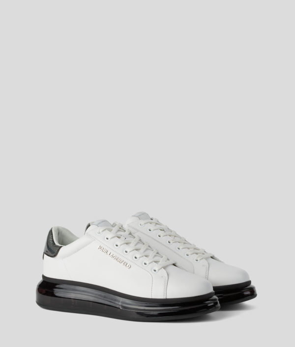 Karl Lagerfeld, Basket En Cuir Basse À Lacets Kapri Kushion, Homme, Blanc/Noir, Taille: L46 Karl Lagerfeld