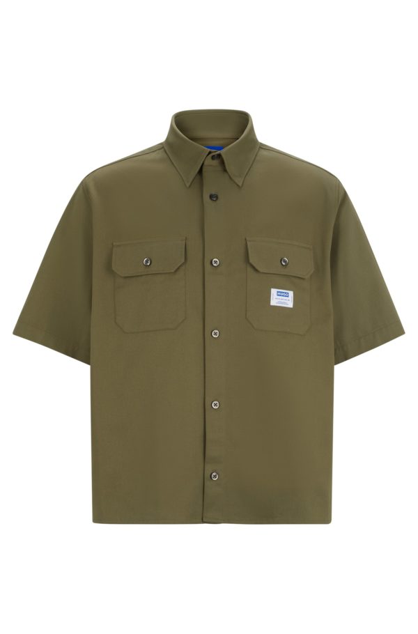 Hugo Boss Chemise Oversize en twill de coton avec patch logoté