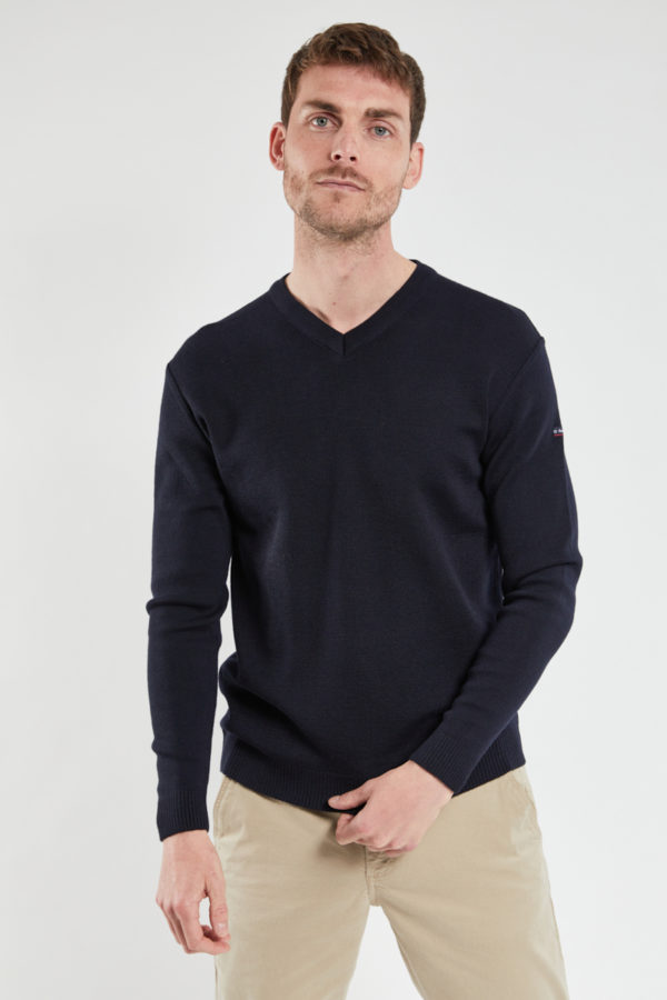 ARMOR-LUX Pull col V - laine et acrylique Homme Rich Navy XXXL