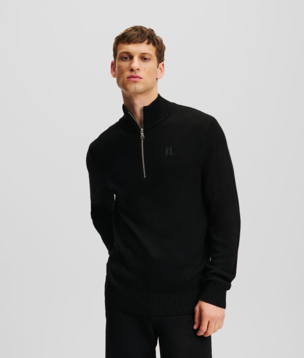 Karl Lagerfeld, Pull À Col Roulé Avec Demi-zip, Homme, Noir, Taille: XXS Karl Lagerfeld