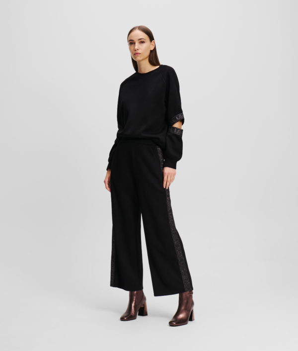 Karl Lagerfeld, Jupe-culotte Avec Galon À Logo Brillant Karl, Femme, Noir, Taille: XXXL Karl Lagerfeld