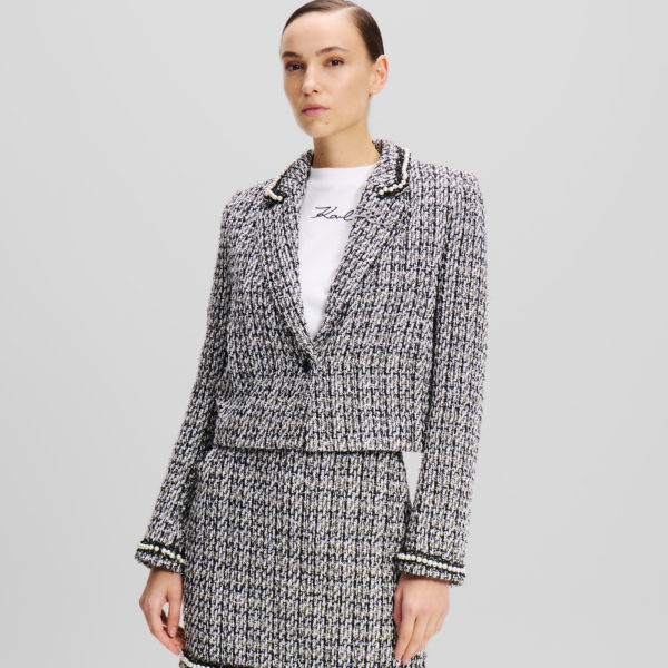 Karl Lagerfeld, Veste En Bouclé Ornée De Perles, Femme, Noir/Blanc/Argent, Taille: X40 Karl Lagerfeld