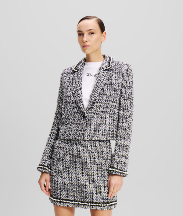 Karl Lagerfeld, Veste En Bouclé Ornée De Perles, Femme, Noir/Blanc/Argent, Taille: X40 Karl Lagerfeld