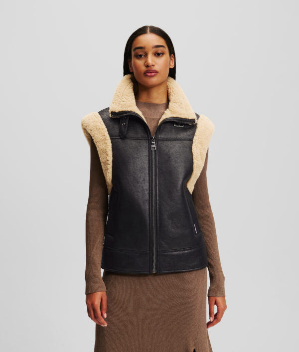 Karl Lagerfeld, Gilet Imitation Daim, Femme, Noir/Beige clair, Taille: XXS Karl Lagerfeld