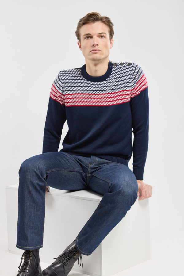 ARMOR-LUX Pull marin "cordage" - laine et acrylique Homme Marine Deep/Cardinal/Natur 3XL