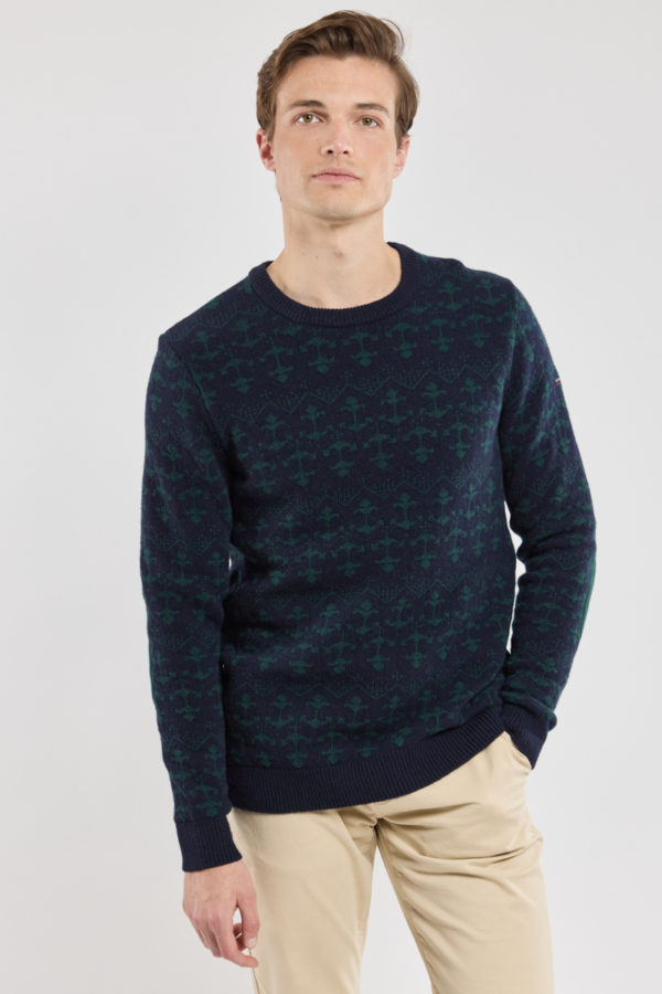 ARMOR-LUX Pull avec coudières - laine Homme Navire/Dark Storm 3XL