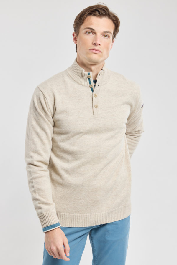 ARMOR-LUX Pull col boutonné - lambswool Homme Sandstone chiné/Dark storm 3XL