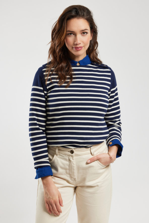 ARMOR-LUX Marinière col marin - coton rustique Femme Seal/Nature 4XL - 50