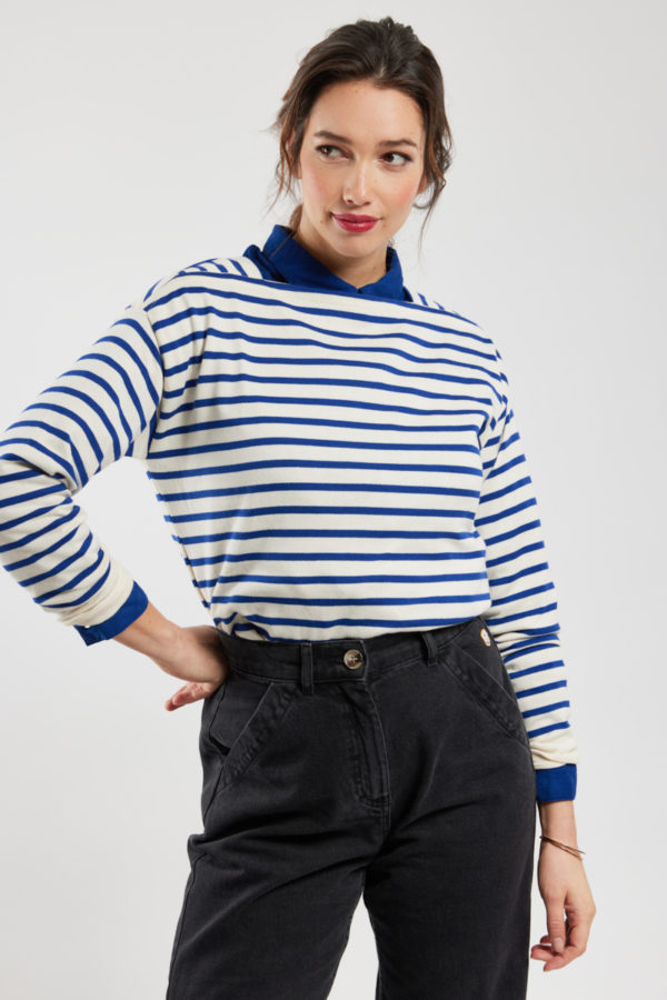 ARMOR-LUX Marinière col bateau - coton rustique Femme Nature/Sodalite 4XL - 50