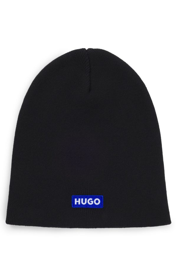 Hugo Boss Bonnet en maille de coton avec étiquette logotée bleue