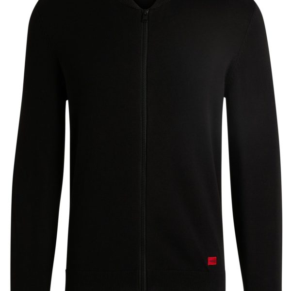 Cardigan style bomber en maille de coton avec étiquette logotée rouge – Hugo Boss