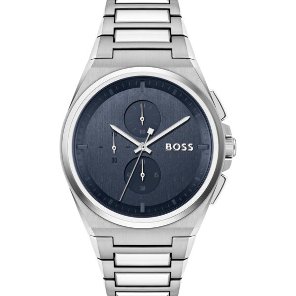 Hugo Boss Montre chronographe avec cadran bleu et bracelet à maillons