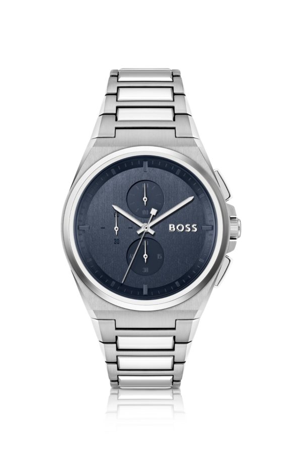Hugo Boss Montre chronographe avec cadran bleu et bracelet à maillons