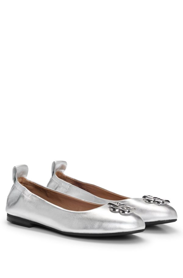 Hugo Boss Ballerines en cuir métallique avec monogramme Double B