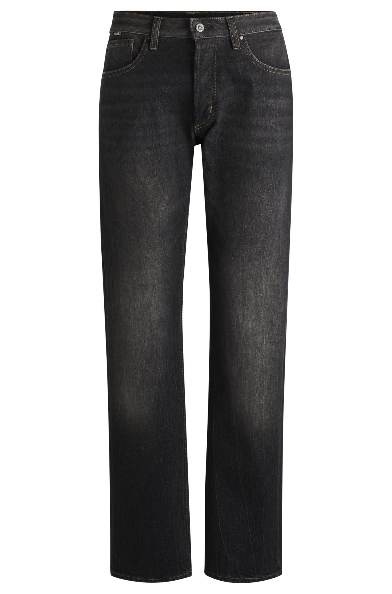 Hugo Boss Jean droit en denim stretch confortable noir délavé