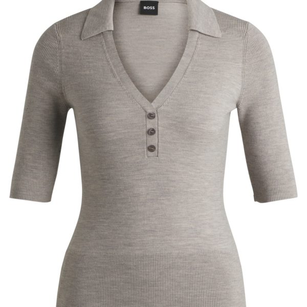 Hugo Boss Pull en laine mélangée à manches courtes et patte de boutonnage