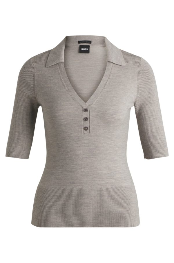 Hugo Boss Pull en laine mélangée à manches courtes et patte de boutonnage