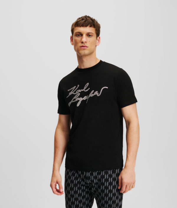 Karl Lagerfeld, T-shirt Karl Signature, Homme, Noir/Noir, Taille: LXXL Karl Lagerfeld