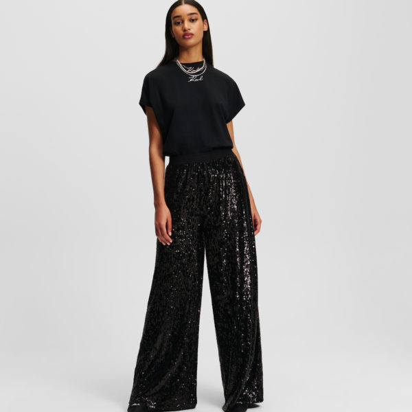 Karl Lagerfeld, Pantalon En Jersey À Sequins, Femme, Noir, Taille: XS Karl Lagerfeld