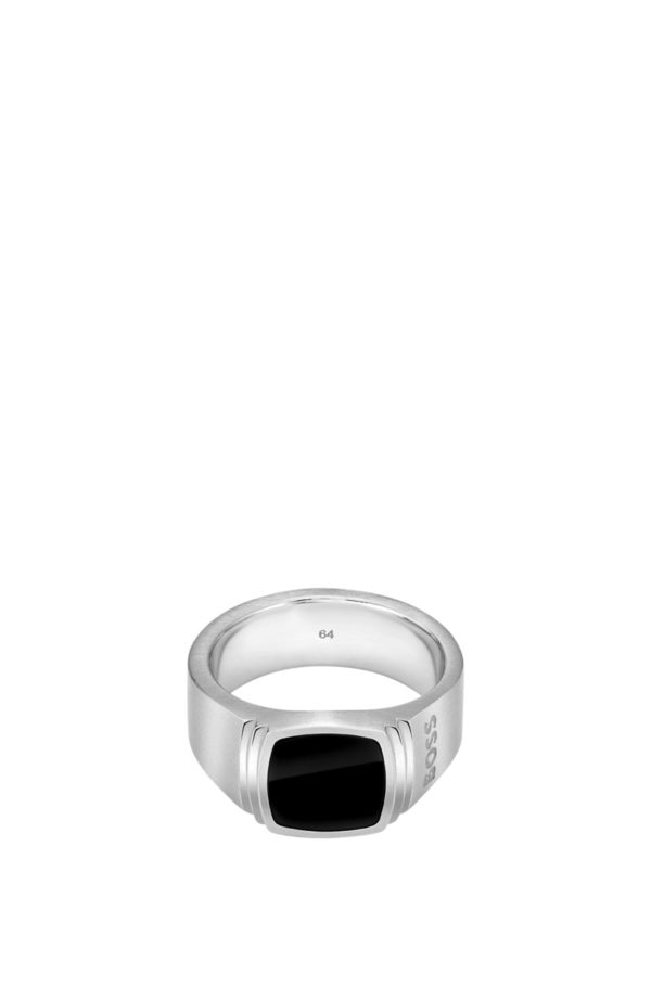 Hugo Boss Bague argentée avec insert noir
