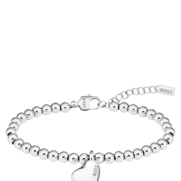 Hugo Boss Bracelet à perles argentées et breloque cœur