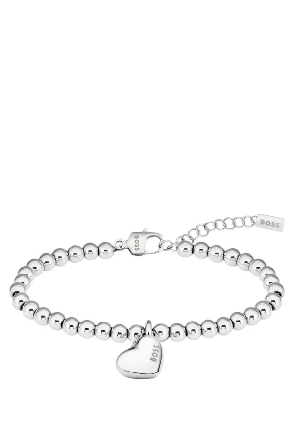 Hugo Boss Bracelet à perles argentées et breloque cœur