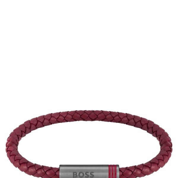 Hugo Boss Bracelet en cuir rouge tressé avec fermoir magnétique logoté