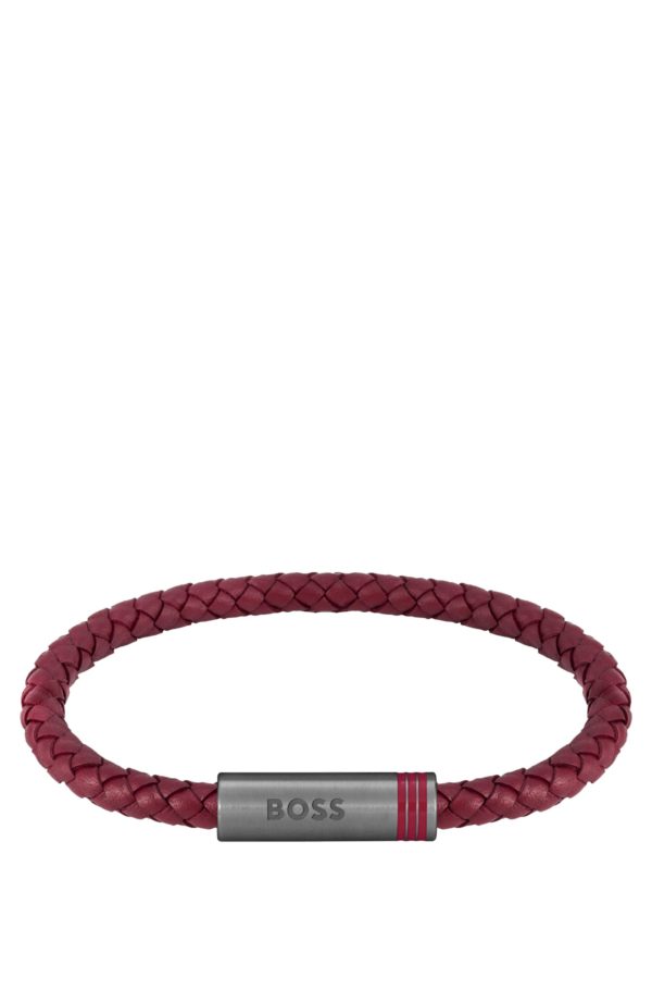 Hugo Boss Bracelet en cuir rouge tressé avec fermoir magnétique logoté