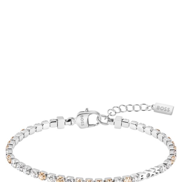 Bracelet tennis argenté avec strass transparents et couleur champagne – Hugo Boss