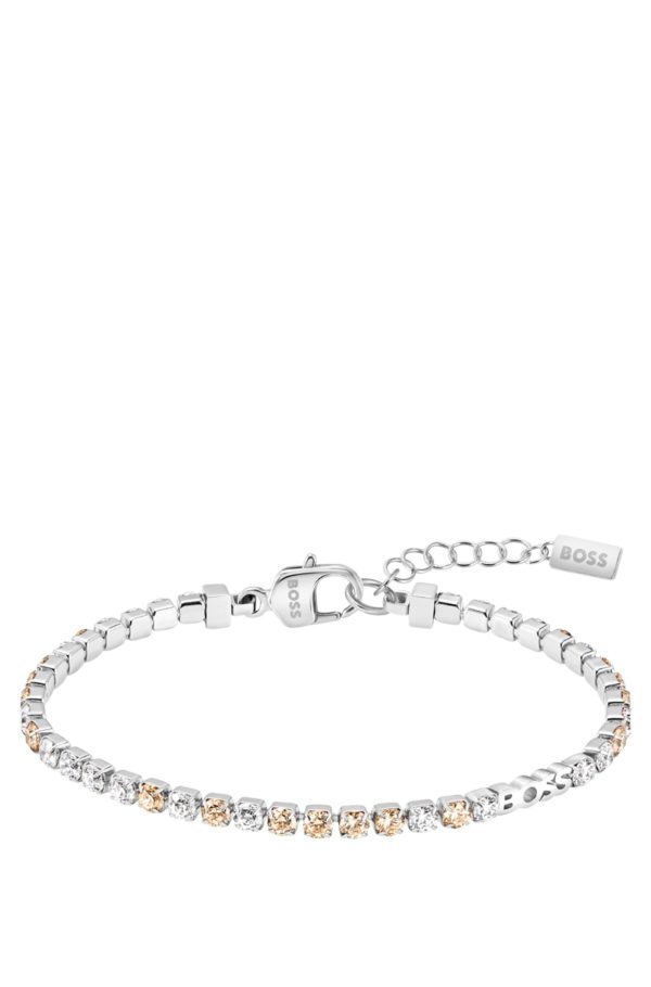 Hugo Boss Bracelet tennis argenté avec strass transparents et couleur champagne