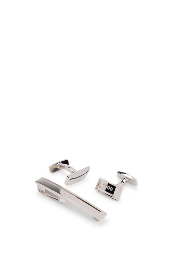 Hugo Boss Coffret avec boutons de manchette et pince à cravate en laiton à logo gravé