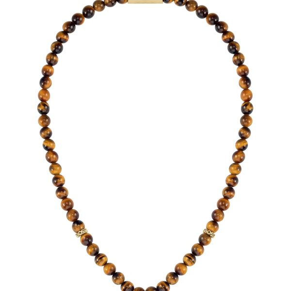 Hugo Boss Collier de perles œil-de-tigre avec rondelles logotées
