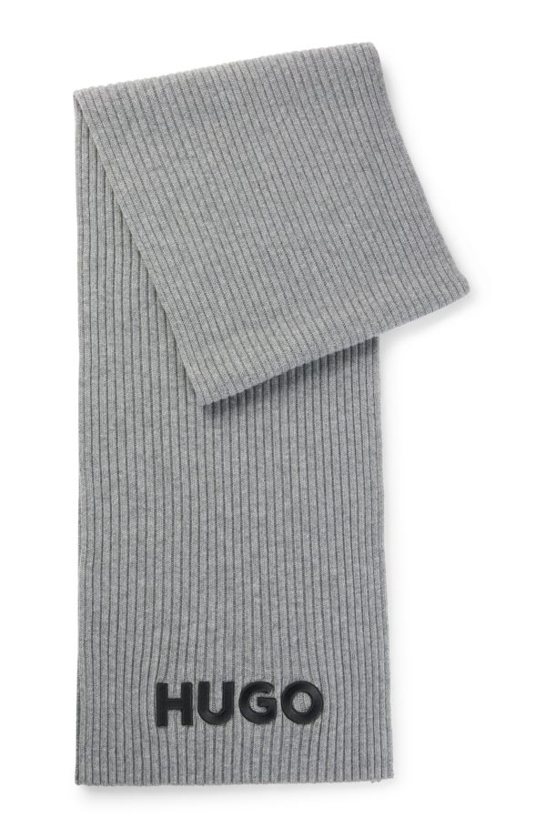 Hugo Boss Écharpe côtelée en laine vierge avec logo brodé