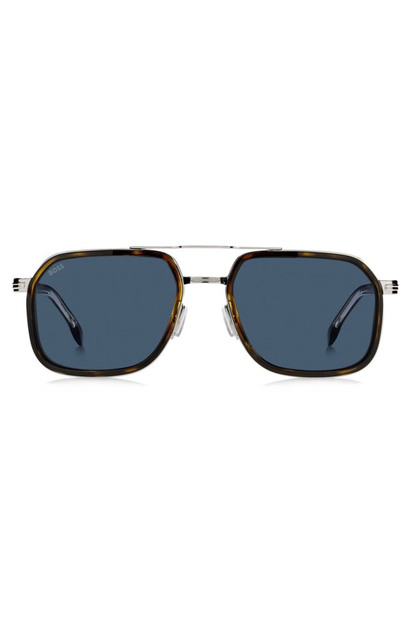Hugo Boss Lunettes de soleil effet superposé en acier et acétate Havana