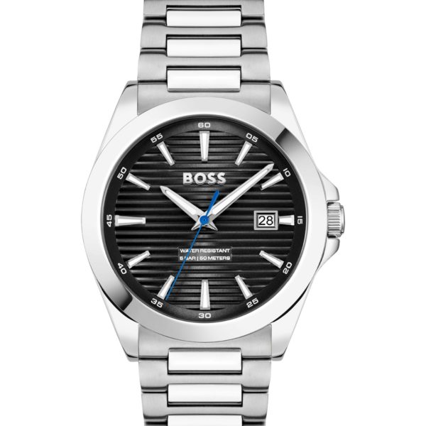 Hugo Boss Montre argentée à cadran rainuré noir
