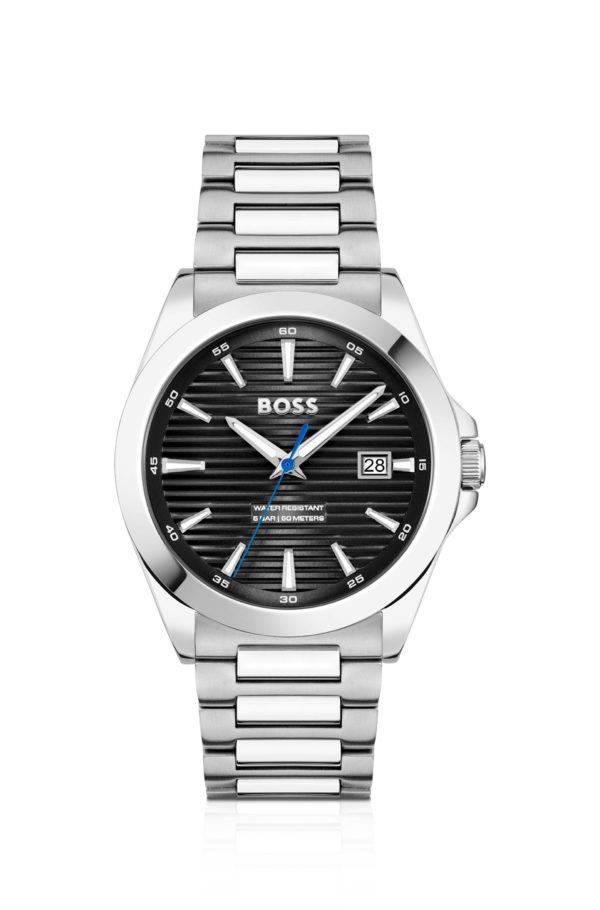 Hugo Boss Montre argentée à cadran rainuré noir
