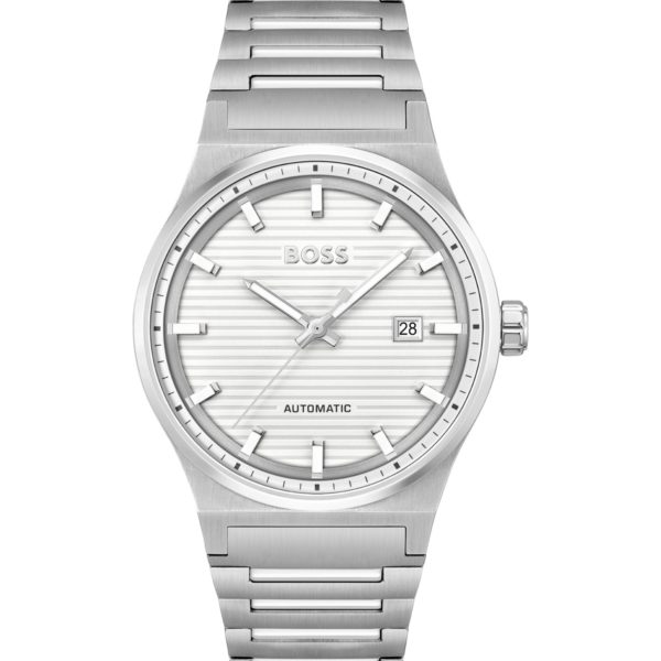 Hugo Boss Montre automatique argentée à cadran rainuré blanc