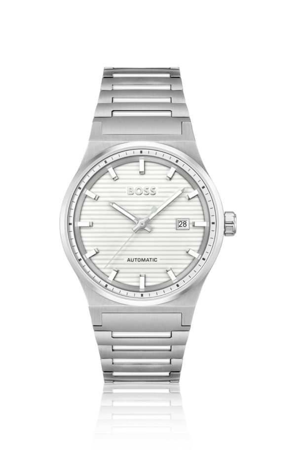 Hugo Boss Montre automatique argentée à cadran rainuré blanc